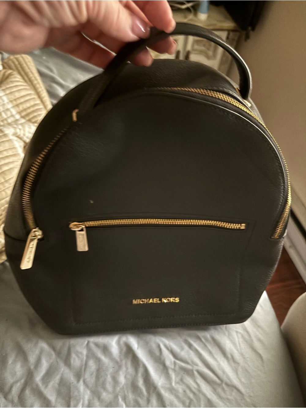 Michael Kors Black Leather Mini Backpack with Gold Hardware